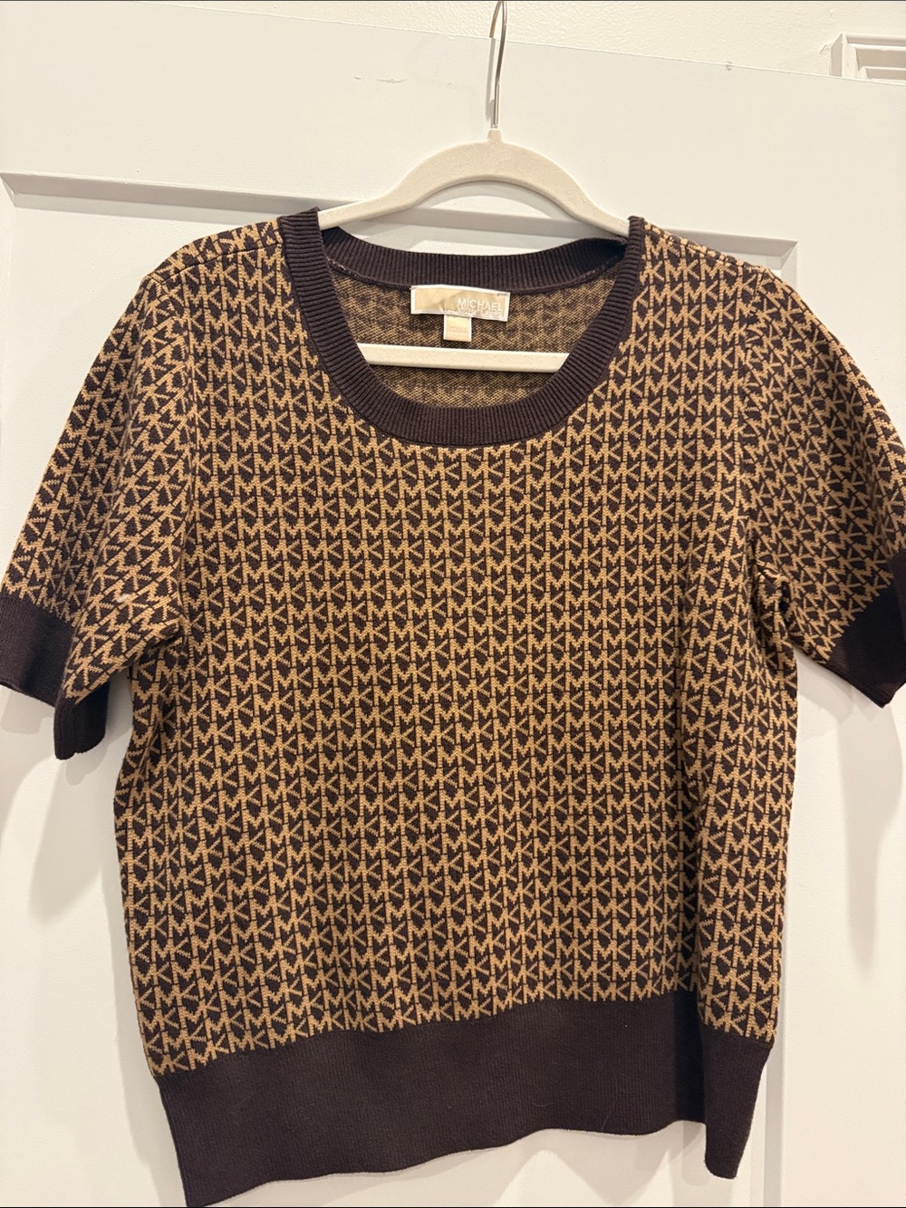 Michael Kors Brown and Camel MK Logo Knit Tee